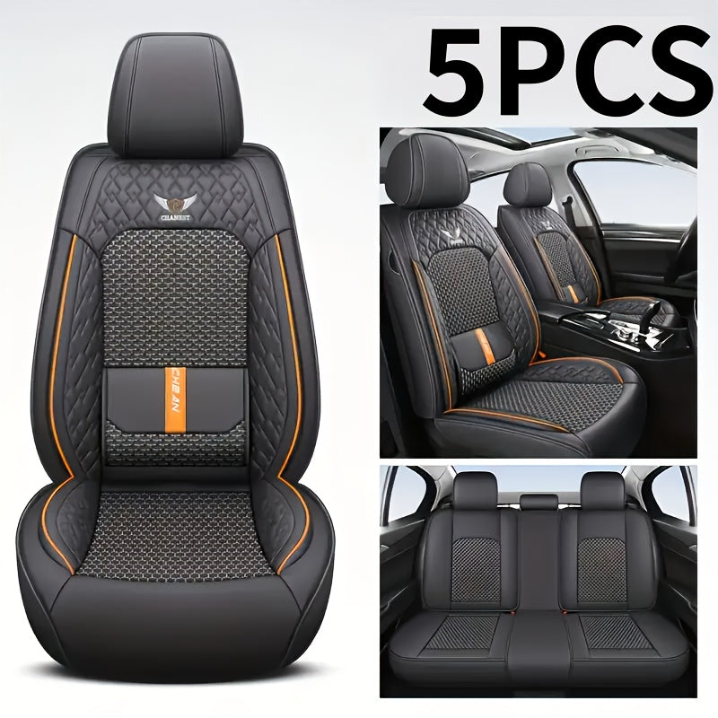 Universal Car Seat Covers Faux Leather Waterproof – Full Set 5-Seat or 2 Front Seats for SUV Sedan Pickup, 3D Diamond Sponge Cushion, Stretchable Non-Slip