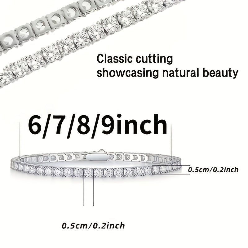 Tennis Bracelet Lab Grown 925 Silver Plated Round Cut Elegant Jewelry Gift for Women Men Sizes 6.5 to 8.5 Inches White Diamond Style Bracelet