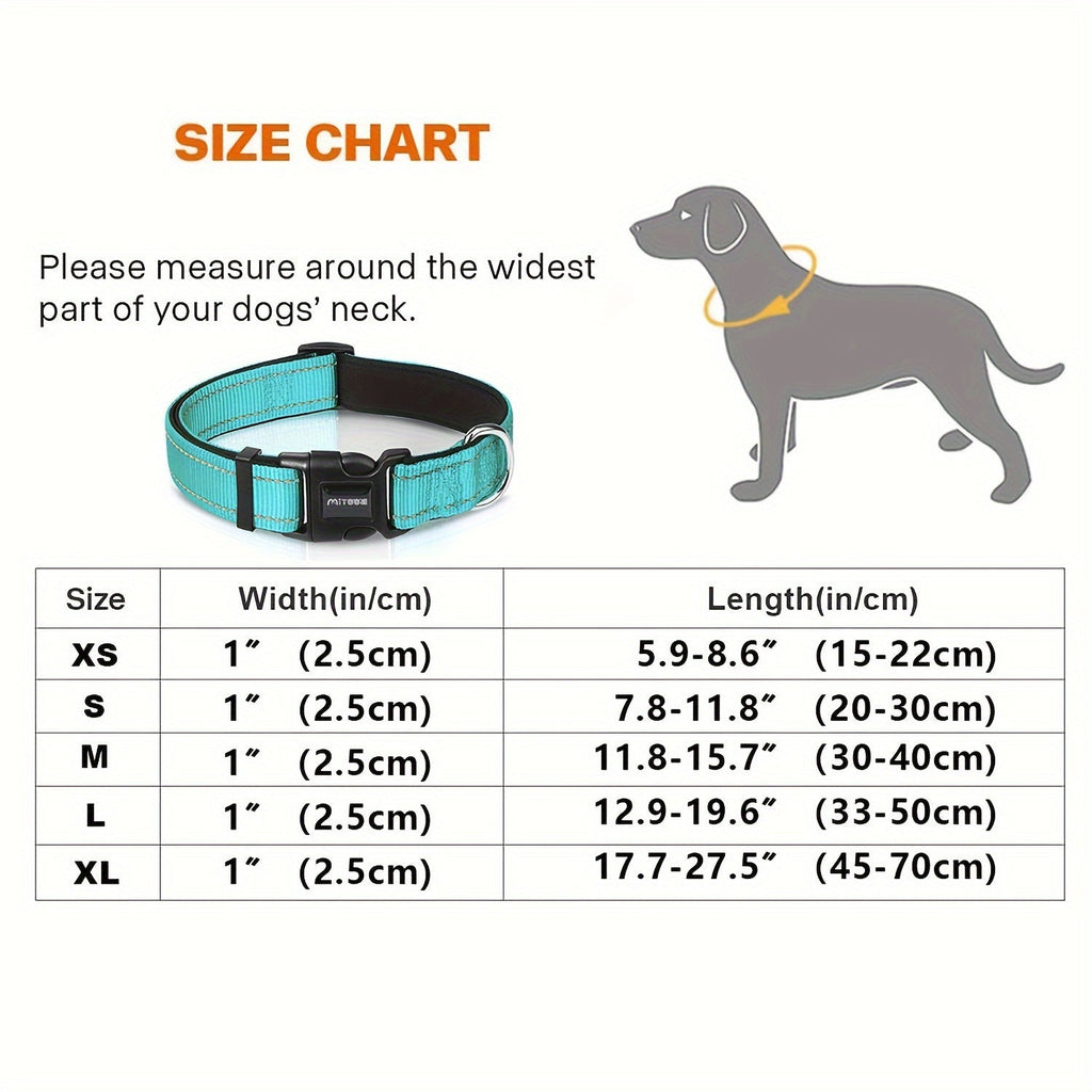 Reflective Neoprene Dog Collar with Comfort Padding - Adjustable Elastic Fit for Medium & Large Breed Dogs, Soft Padded Safety Collar for Training & Walking with High-Visibility Reflective Strip for Night Safety