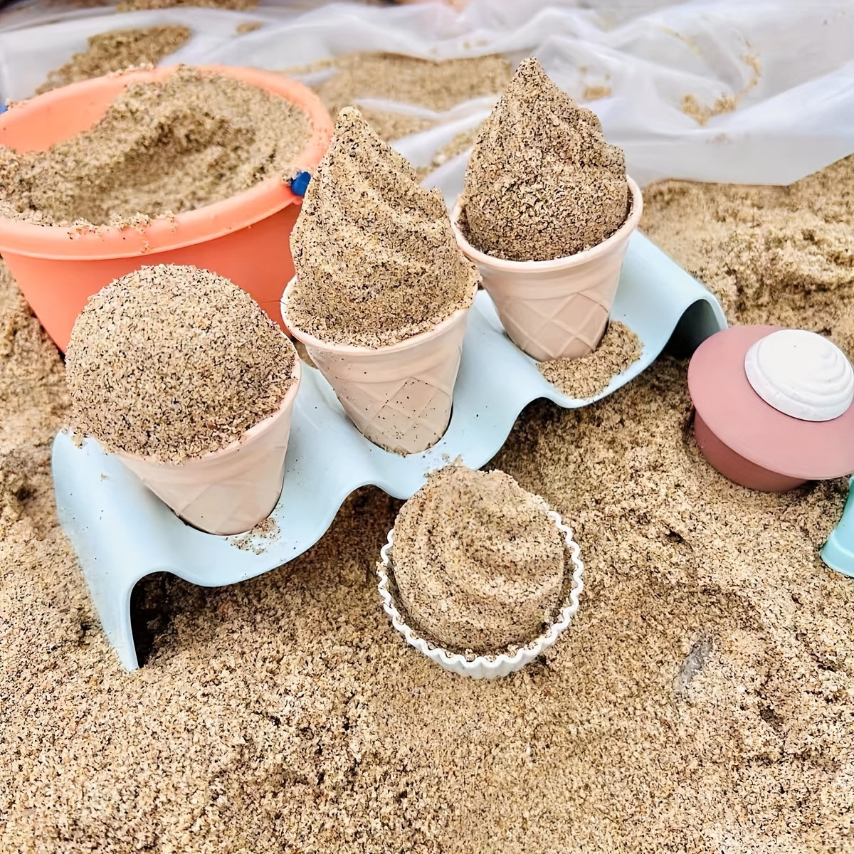 Ice Cream Toy Set 7 Piece with Sand Digging Tools Scoop Cone Pretend Play Outdoor Beach Sandbox Toy for Toddlers Kids Summer Gift Party Favor