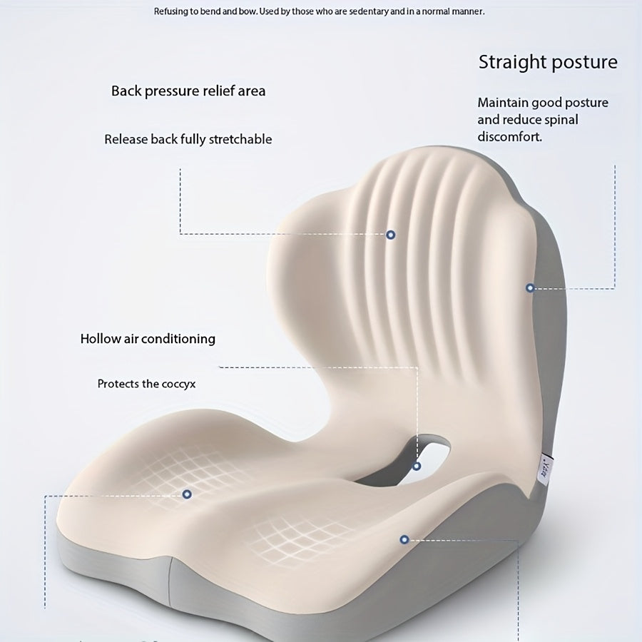 Memory Foam Seat Cushion with Ergonomic Raised Back & Hollow Breathable Design – Coccyx Tailbone Pain Relief Cushion for Office Chair, Car Seat, Wheelchair & Home, Non-Slip Buttock Cushion