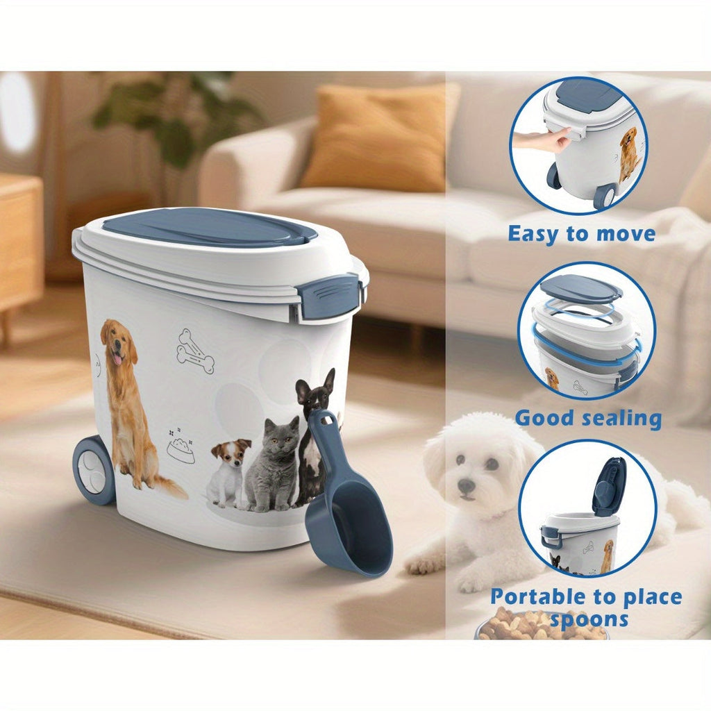 Large 3-Piece Pet Food Storage Container Set with Slow Feeder Bowl & Measuring Spoon – Airtight Moisture-Proof Anti-Insect Dry Food Bin for Cats and Dogs, Aids Digestion