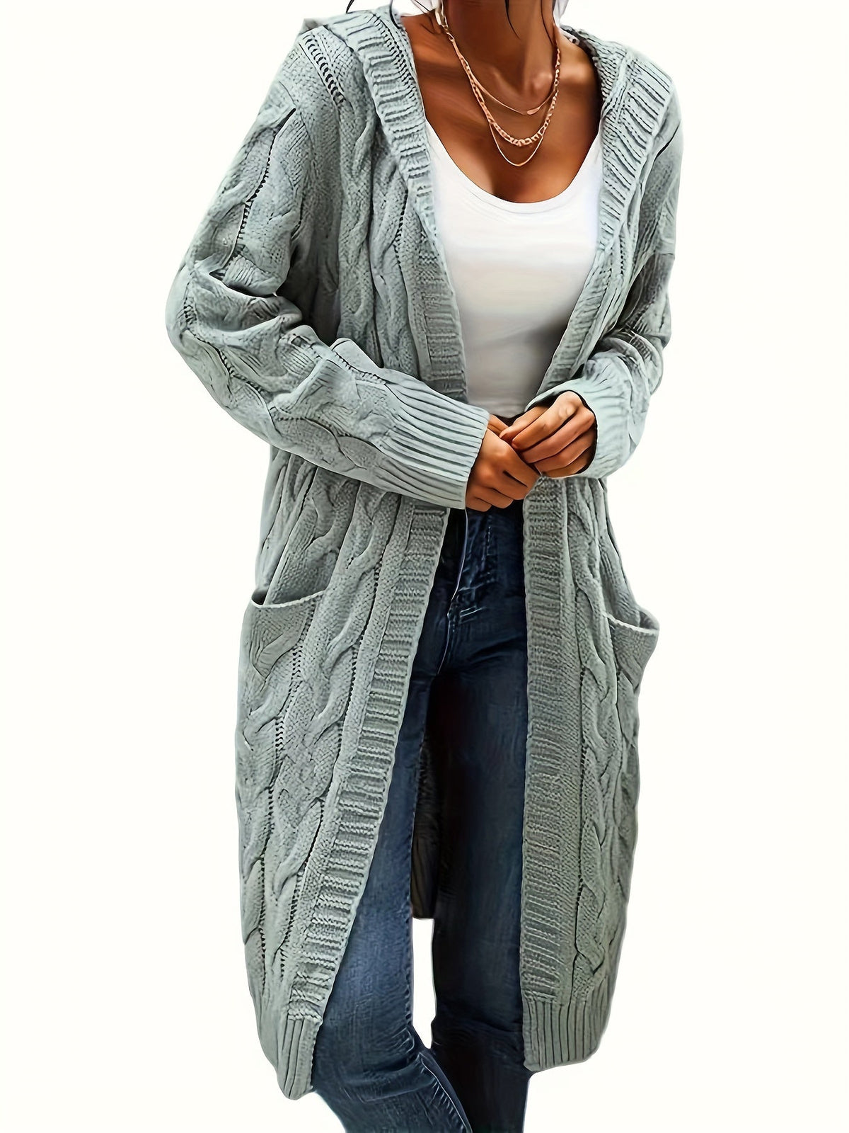 Women's Solid Color Knit Cardigan Sweater – Soft Stretch Polyester Open Front Layering Jacket for Fall Winter