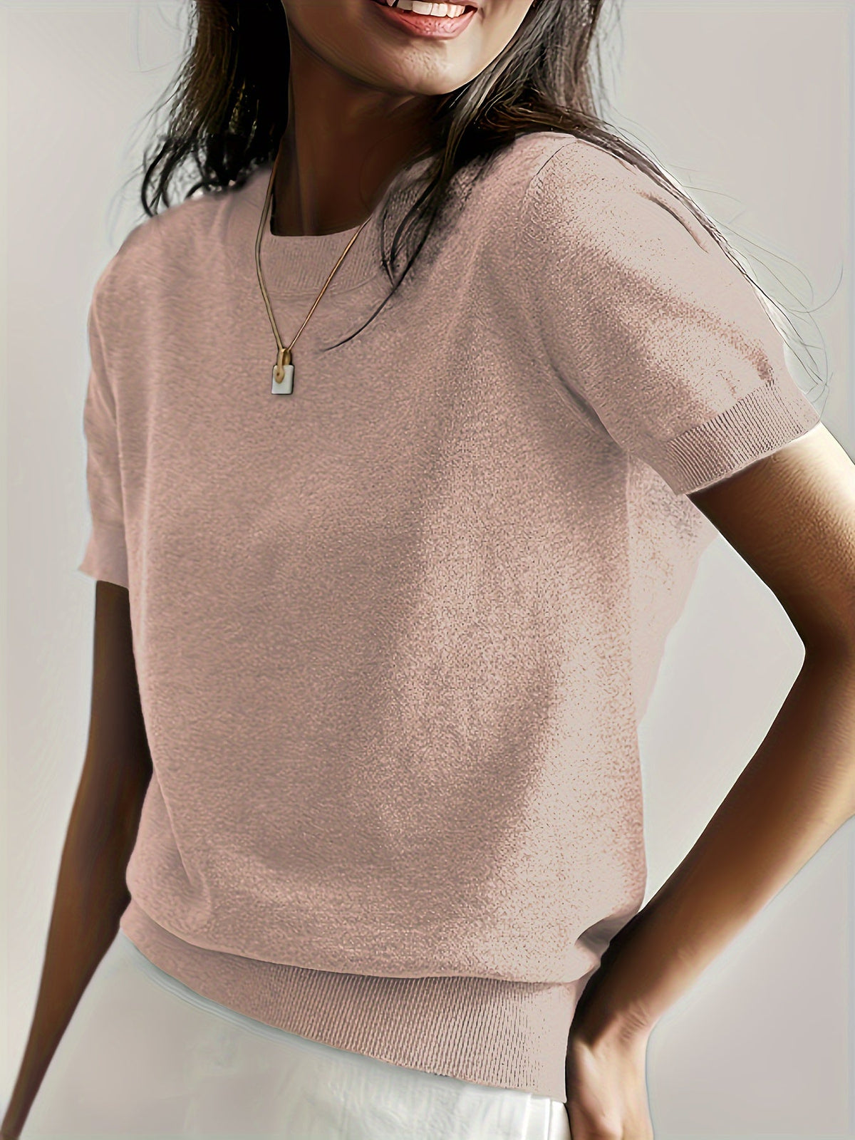 Women's Solid Color Short Sleeve Crew Neck T-Shirt – Lightweight Casual Basic Top for Spring Summer Fall
