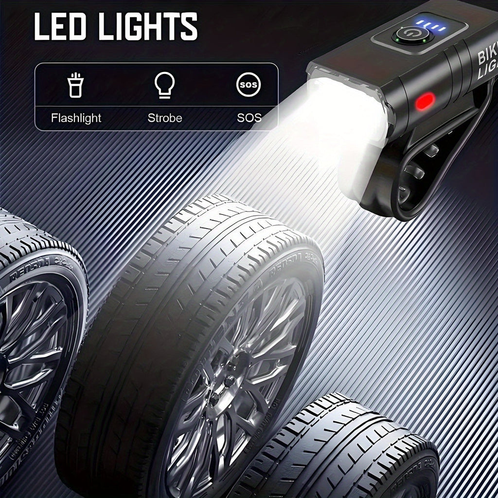 USB Rechargeable LED Bike Light Set with Whistle – 1500 Lumen 6+4 Modes Front & Rear Bicycle Lights, Power Display, Portable Safe Night Cycling Headlight & Taillight
