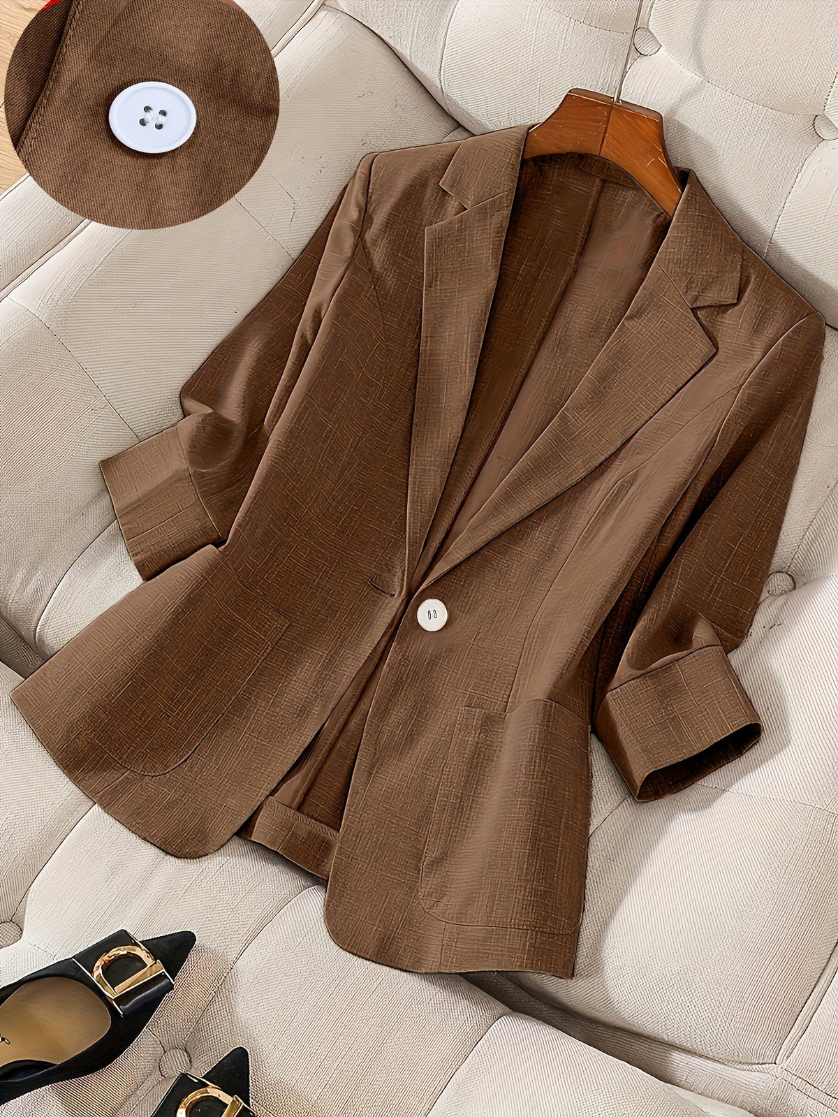 Women's Single Button Blazer Jacket 3/4 Sleeve Lightweight Suit Coat | Elegant Casual Outerwear for Spring Summer Fall | Office Work Business Professional Solid Color Blazer S M L XL XXL