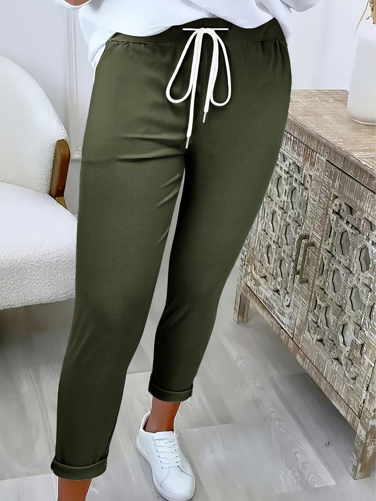 Women's Drawstring Casual Pants Elastic Waist Loose Fit Trousers Lightweight Stretch Soft Fabric Ladies Fashion Bottoms S-XXL Multiple Colors