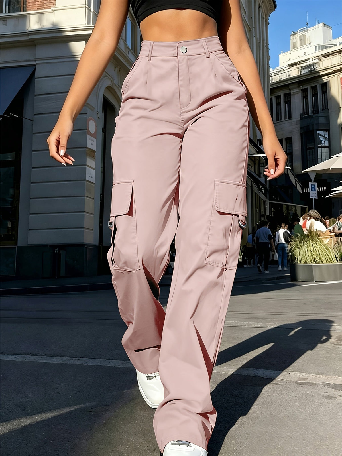 Women's High-Waist Cargo Jogger Pants Quick-Dry Lightweight Drawstring Waist Multi-Pocket Casual Wide-Leg Trousers for Women XS-XXL 7 Colors