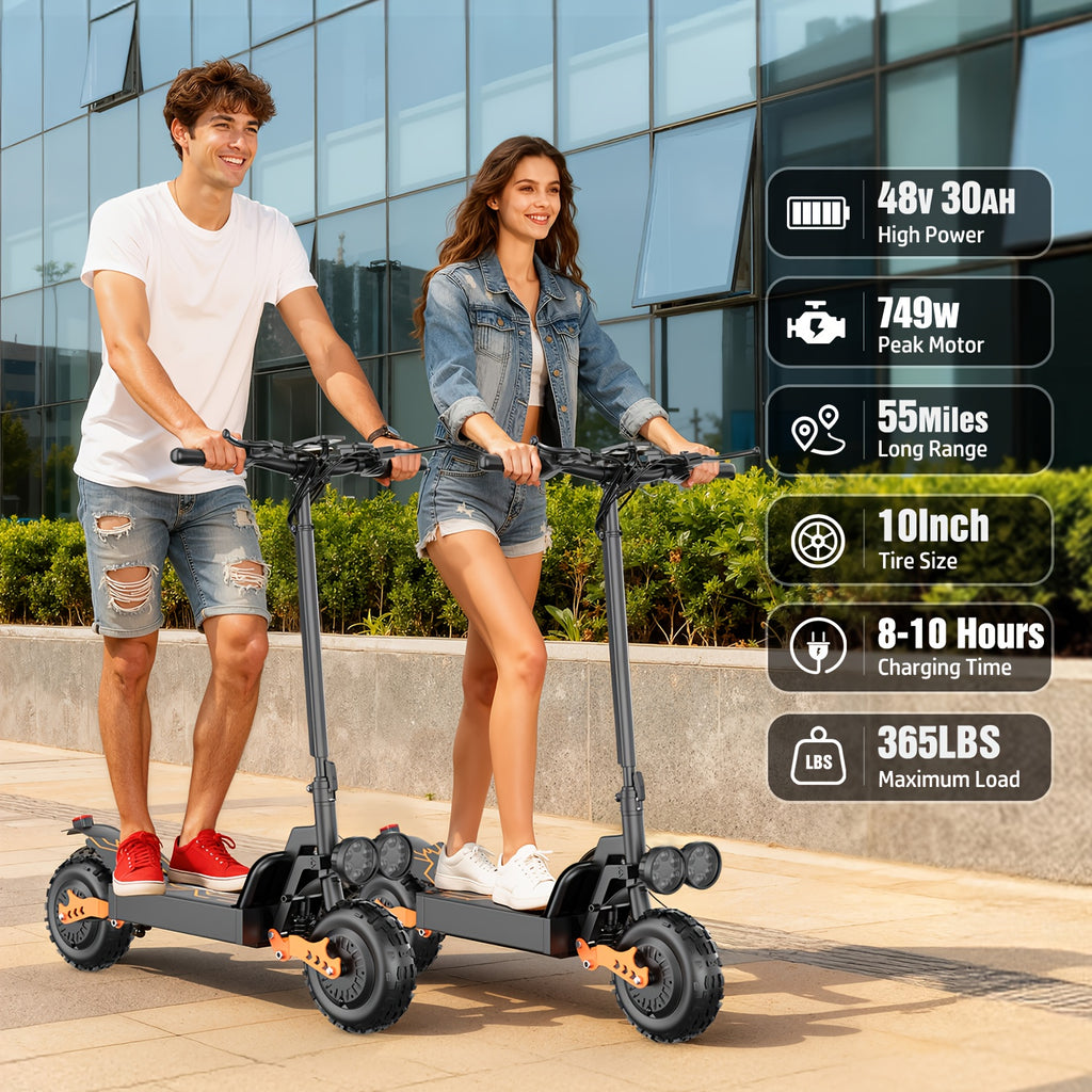 GT28 749W Electric Scooter with Seat for Adults, 55-Mile Long Range, Dual Disc Brakes, Smooth Ride Commuter E-Scooter - Ideal for Daily Travel & Everyday Use