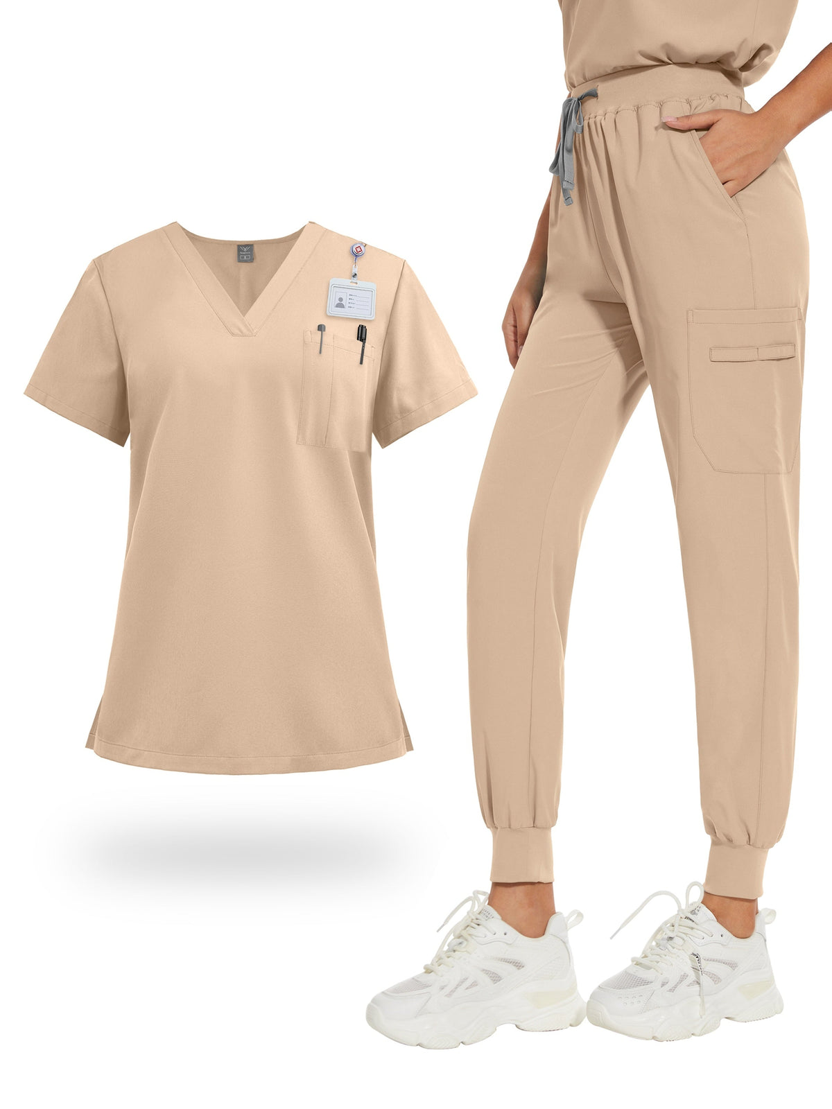 Women's Scrub Sets V-Neck Uniform Tops and Pants with Pockets for Nurses Medical Dental Spa Work Wear Short Sleeve Solid Color All Season Scrub Suit Elastic Comfortable Healthcare Outfit