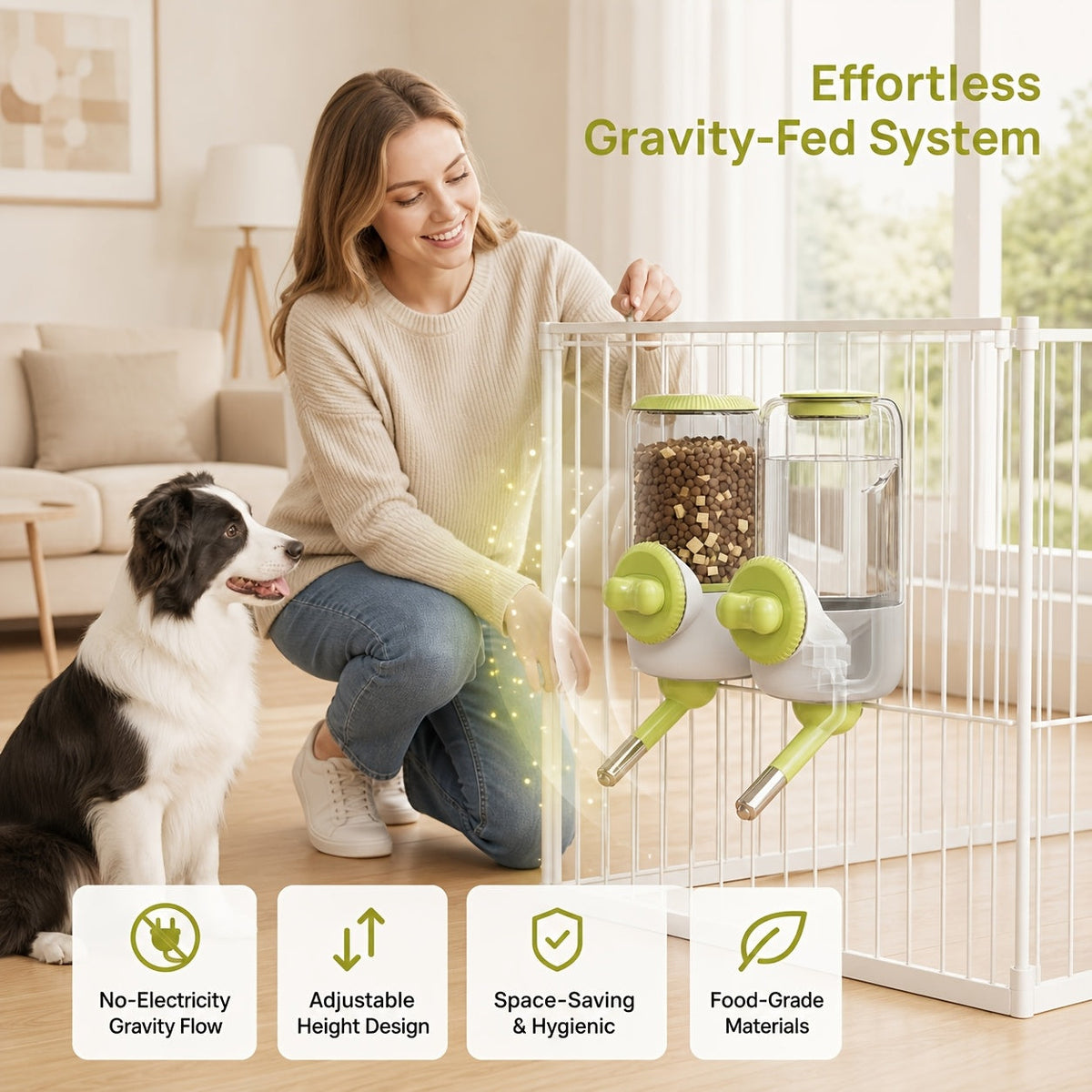 Hanging Gravity Pet Feeder and Water Bottle Set 2pc - 33.81oz Anti-Leak Ball Water Dispenser & Gravity Feeding Bowl for Cats Dogs Rabbits Small Pets - No Battery Needed Cage Mount Detachable