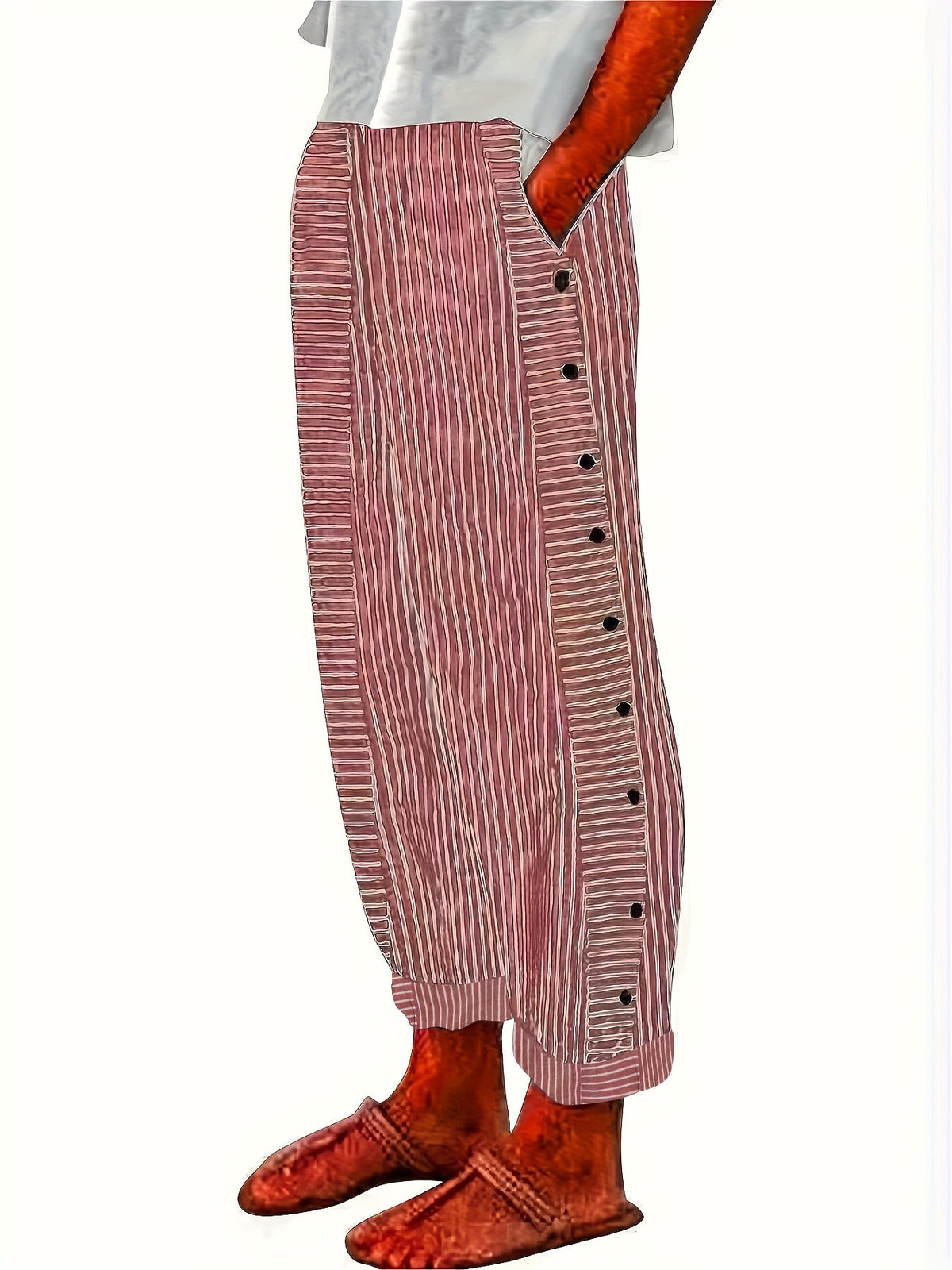 Women's Striped Straight Leg Casual Trousers – Classic Western Style Spring Summer Pants with Pockets for Everyday & Smart Casual Wear