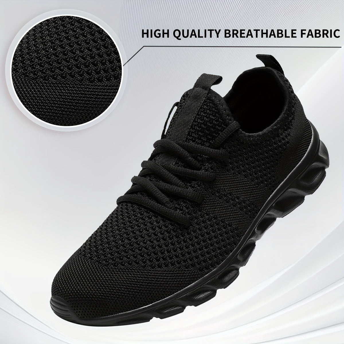 Men's Lightweight Breathable Knit Mesh Sneakers EVA Sole Low-Top Lace-Up Running Walking Shoes White Red Black Round Toe All-Season Gym Travel Daily Wear Sizes US 6-13.5