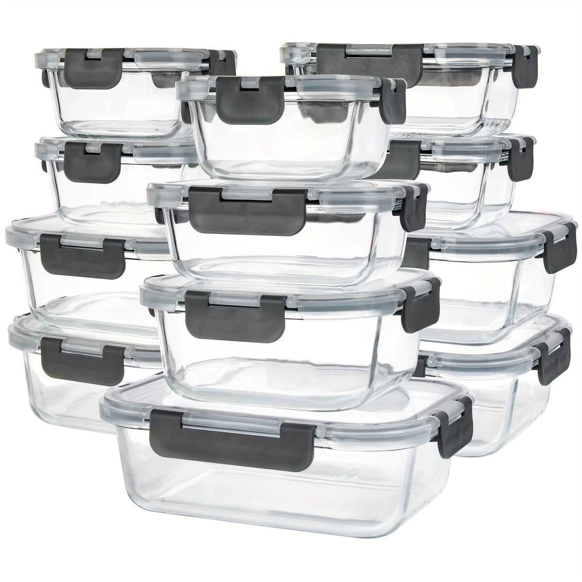 Borosilicate Glass Food Storage Containers 24-Pack (12 Bowls + 12 Airtight Lids) – Meal Prep Glass Bowls, Microwave & Dishwasher & Freezer Safe, BPA Free, Multi-Color Lids for Kitchen & Lunch