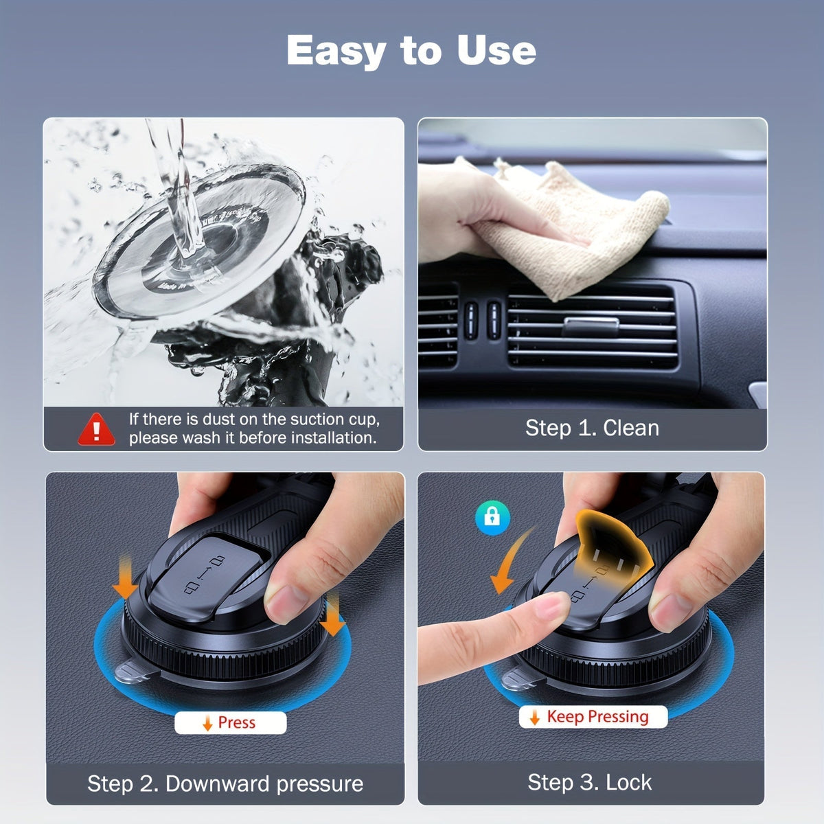 Universal Car Phone Holder 360° Rotatable Dashboard Mount – Retractable Cradle Fits All Phones iPhone Samsung, Adjustable Horizontal & Vertical Viewing, Secure Grip Car Phone Mount