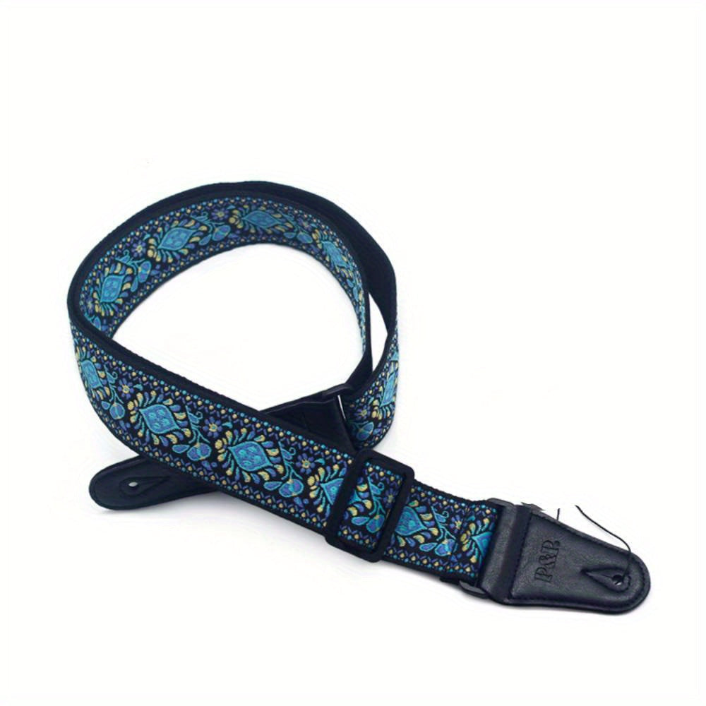 Adjustable Embroidered Guitar Strap with PU Leather Ends – Boho National Style, 35–57 Inch Length, Fits Acoustic, Electric, Classical Guitar & Bass, 11 Unique Designs