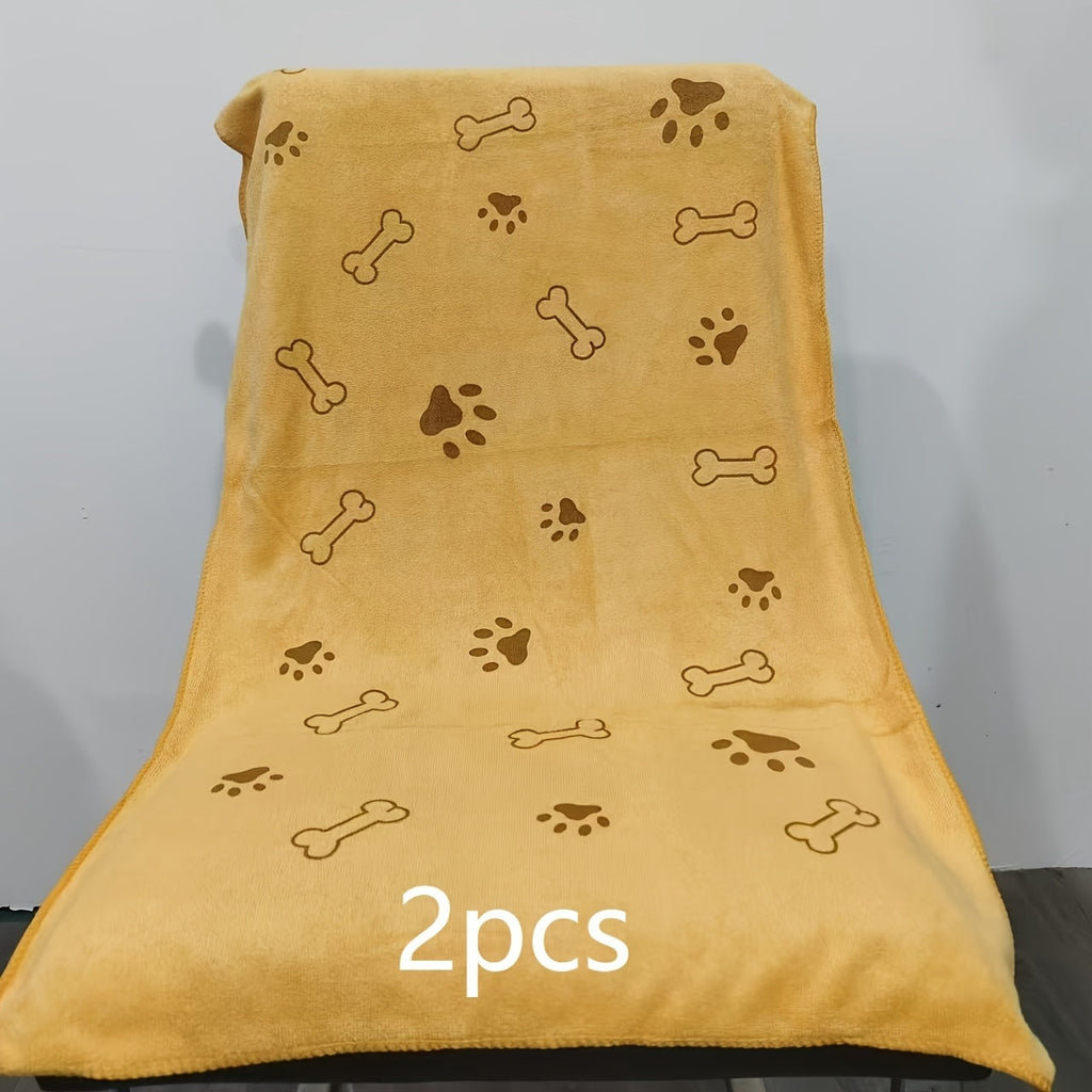 2-Pack Super Absorbent Microfiber Pet Towels for Dogs & Cats – Extra Large 20x40 Inch Quick-Dry Bath Towels with Cute Paw Print Design, Soft Post-Bath Drying Towel Set for Puppies and Kittens