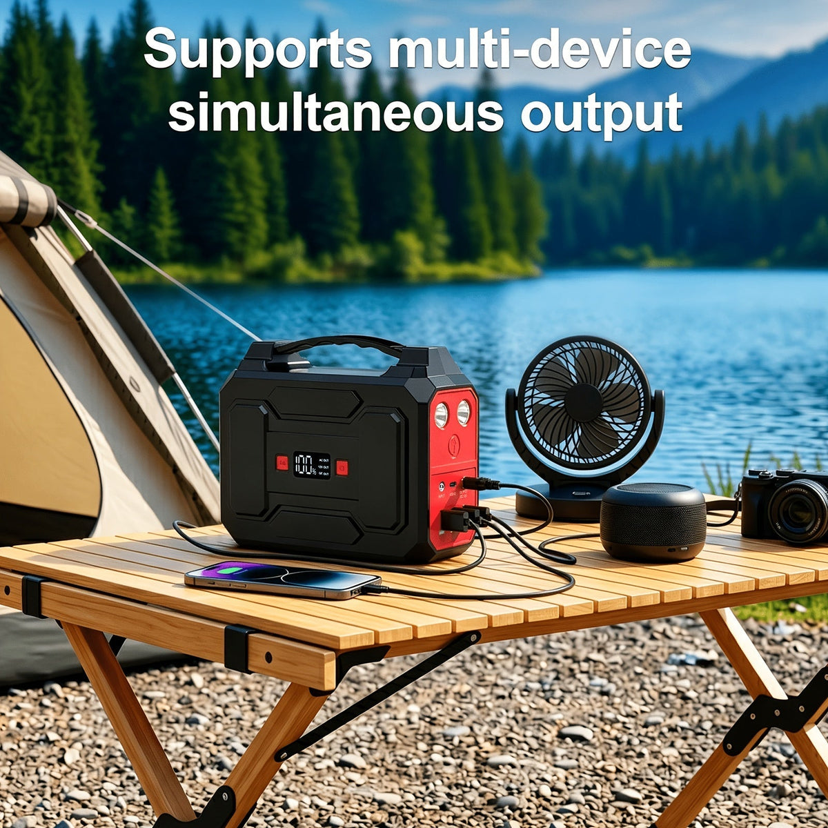 Portable Power Station 100W / 300W Solar Generator – AC Outlet, USB QC3.0, DC Port, LED Flashlight, High Capacity Battery Pack for Camping Hiking Road Trip CPAP Hurricane Emergency