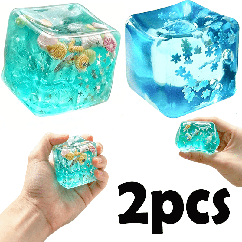 Slow Rise Squishy Toy 2pcs Ice Cube Ocean Cube Sensory Stress Ball Anxiety Relief Fidget Toy for Kids Adults Classroom Rewards Party Favors Stocking Stuffers