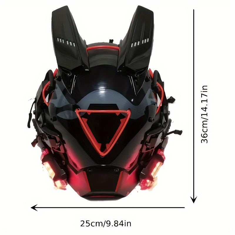 Cyberpunk LED Mask - Futuristic Sci-Fi Light-Up Face Mask with Red Triangle Design | Halloween Costume, Cosplay, Rave, Bar & Club Party Prop | Stage Performance Photo Accessory Gift