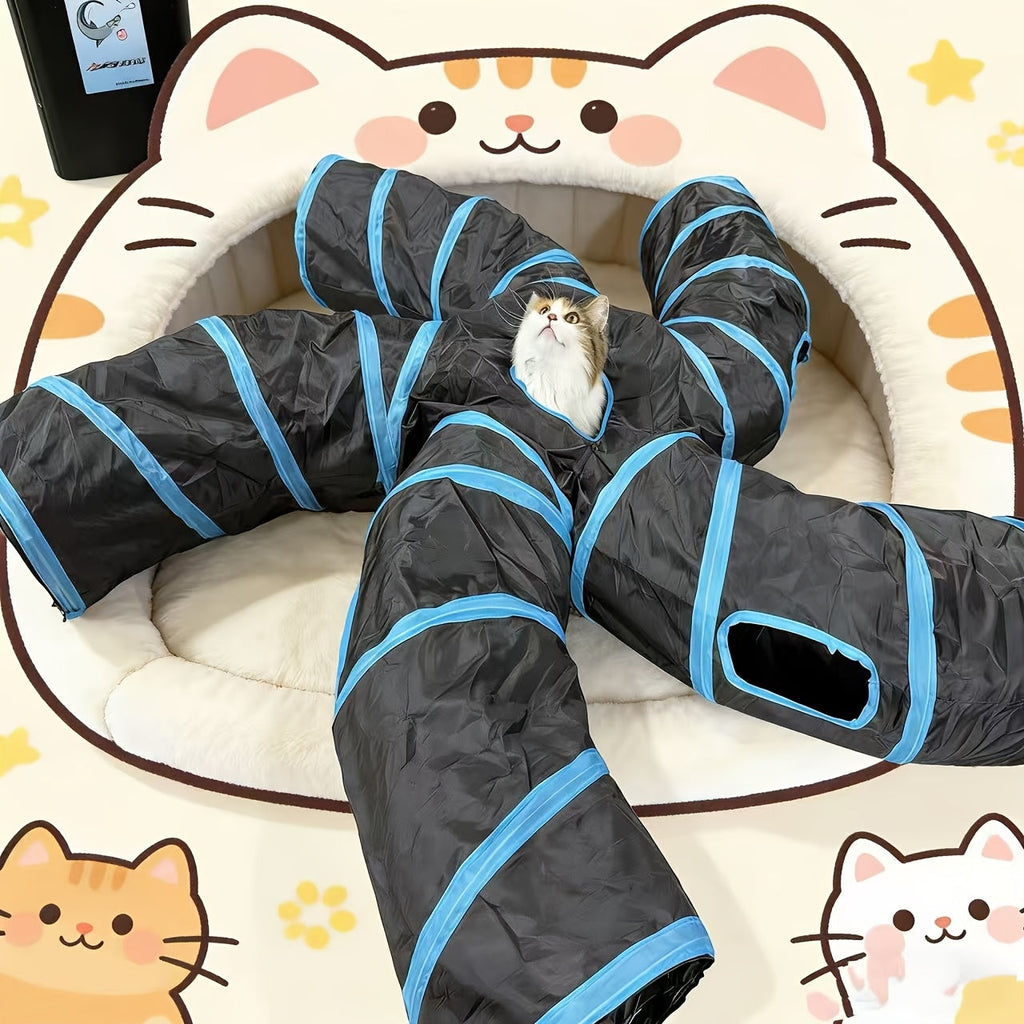 Cat Play Tunnel Toy with Rolling Ball – Foldable Multi-Shape Activity Tube, 5 Play Styles for Indoor Cats, Kittens, Puppies & Rabbits, Interactive Pet Enrichment & Boredom Buster Gift
