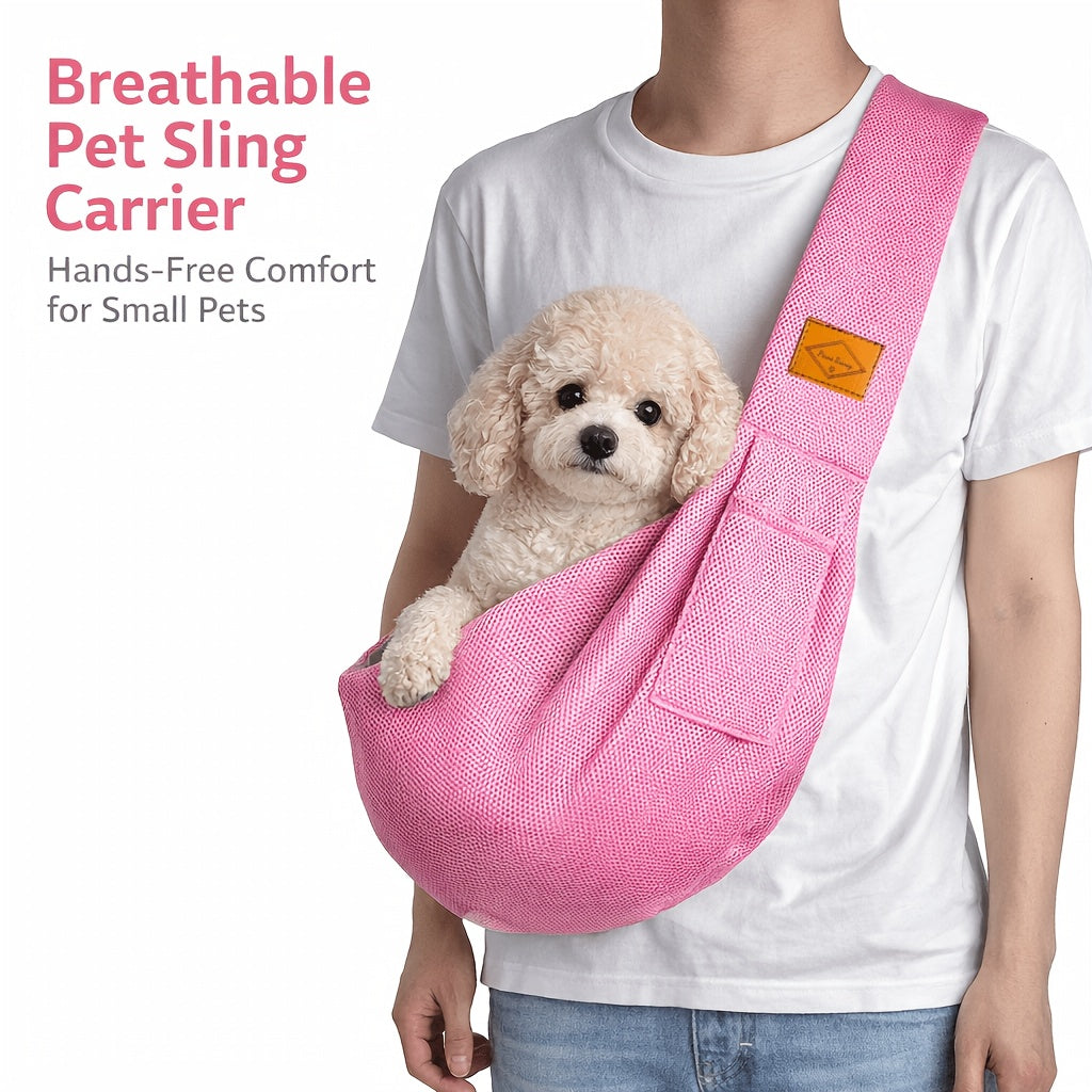 Breathable Mesh Pet Sling Carrier - Hands-Free Front Carry Bag with Safety Buckle for Small Dogs & Cats, Comfortable Adjustable Pet Sling for Walks, Travel & Outdoor Adventures, 4 Colors
