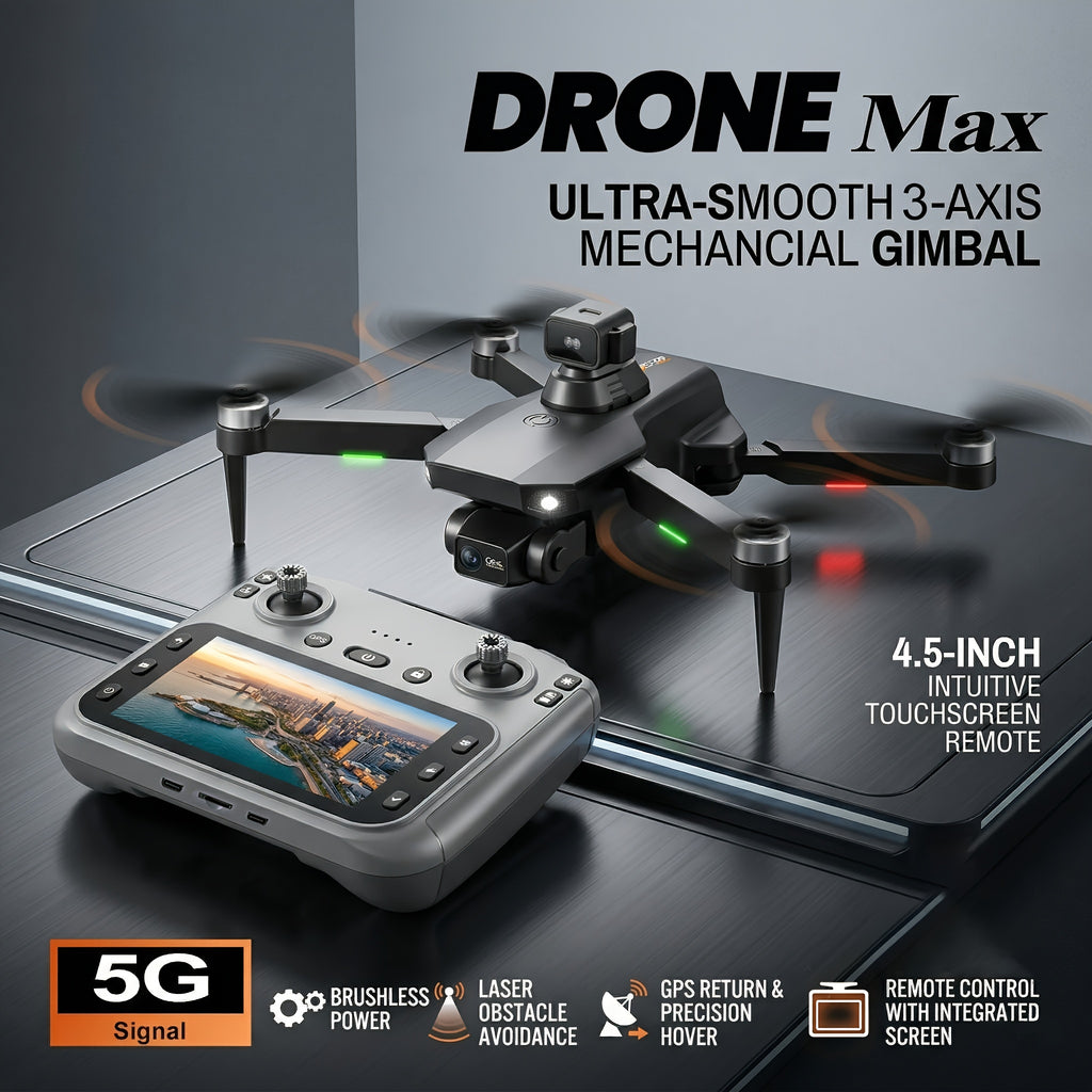 Pro 8K EIS Drone with 2-Axis Mechanical Gimbal, Optical Zoom, 5G Transmission, 4.5" Screen Remote, 40-Min Battery Life, 11811ft Control Range – Professional Aerial Camera Drone for Adults