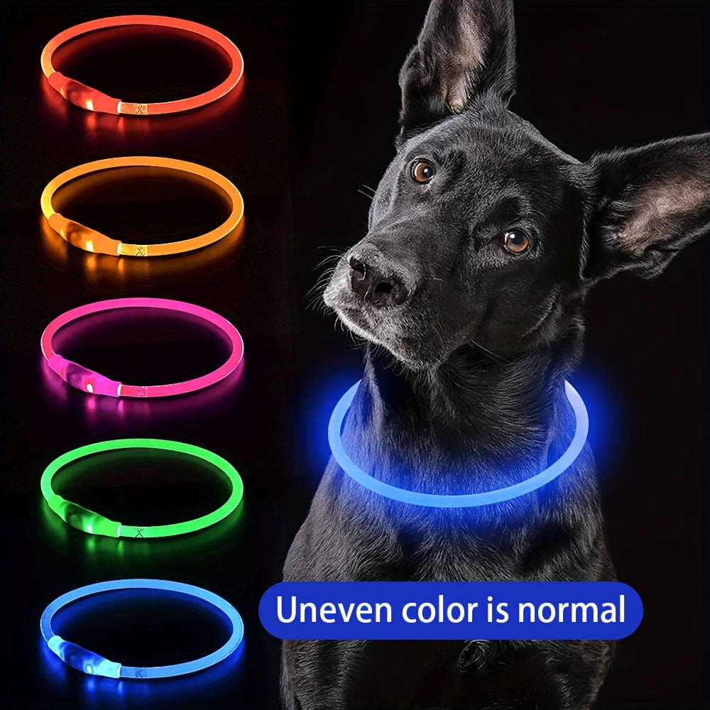 LED Dog Collar USB Rechargeable Glow in the Dark Light Up Dog Collar for Nighttime Walking Safety Collar for Small Medium Large Dogs – Waterproof Luminous PVC Night Glow Pet Collar with USB Charging