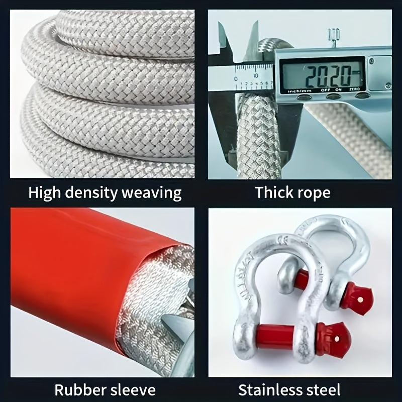 Heavy Duty Tow Hook & Tow Rope Set 16FT – Steel U-Shaped Hooks, Off-Road SUV Rescue Recovery Strap, 4 Capacity Options: 6613 / 11023 / 22046 / 39683 LBS