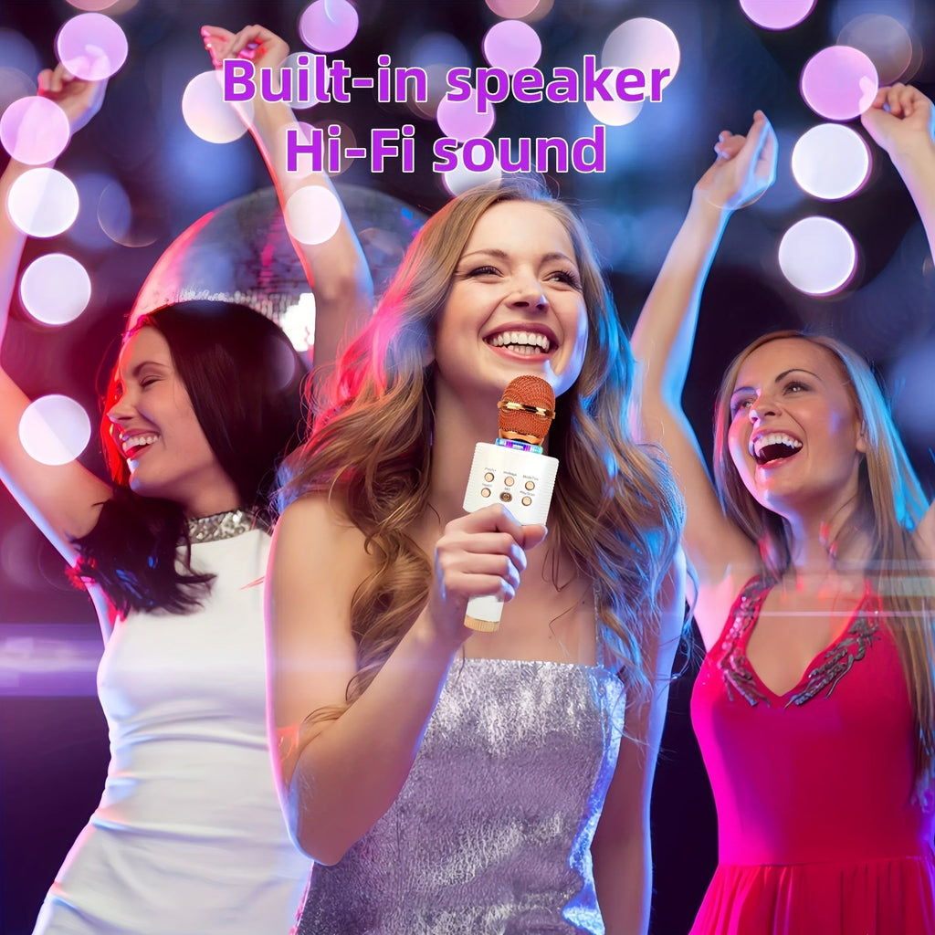 5-in-1 Wireless Karaoke Microphone with Built-In Speaker, LED Lights & Voice Changer – Portable Bluetooth Singing Mic for Parties, Family Gatherings, Travel & Outdoor Fun, 10 Colors