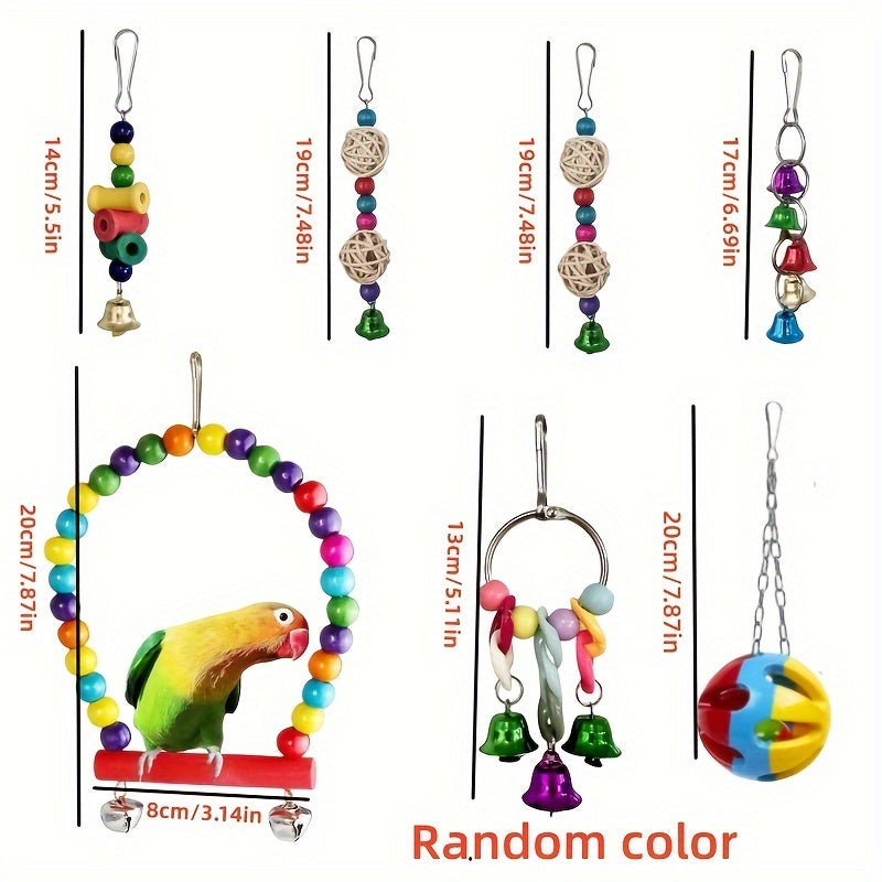 Bird Toy Set Swing Climbing Ladder Stairs Colorful Bells for Small Medium Parrots Cockatiels Budgies Parakeets – Educational Chew Boredom Relief Toys Random Colors 3/5/7/10pcs