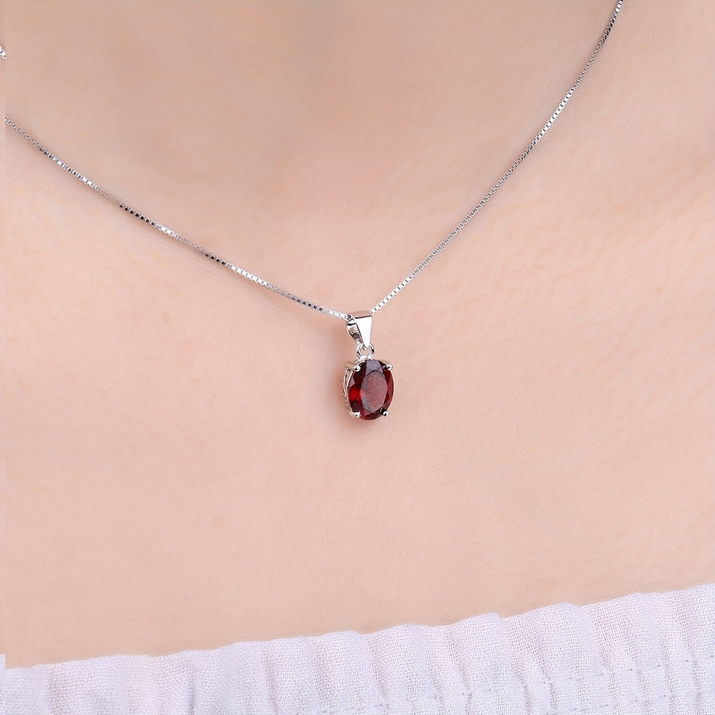 925 Sterling Silver Natural Gemstone Oval Cut Pendant Necklace for Women – Amethyst Citrine Garnet Peridot Topaz Multi-Faceted Fine Jewelry, Elegant Dating Daily Gift for Girls