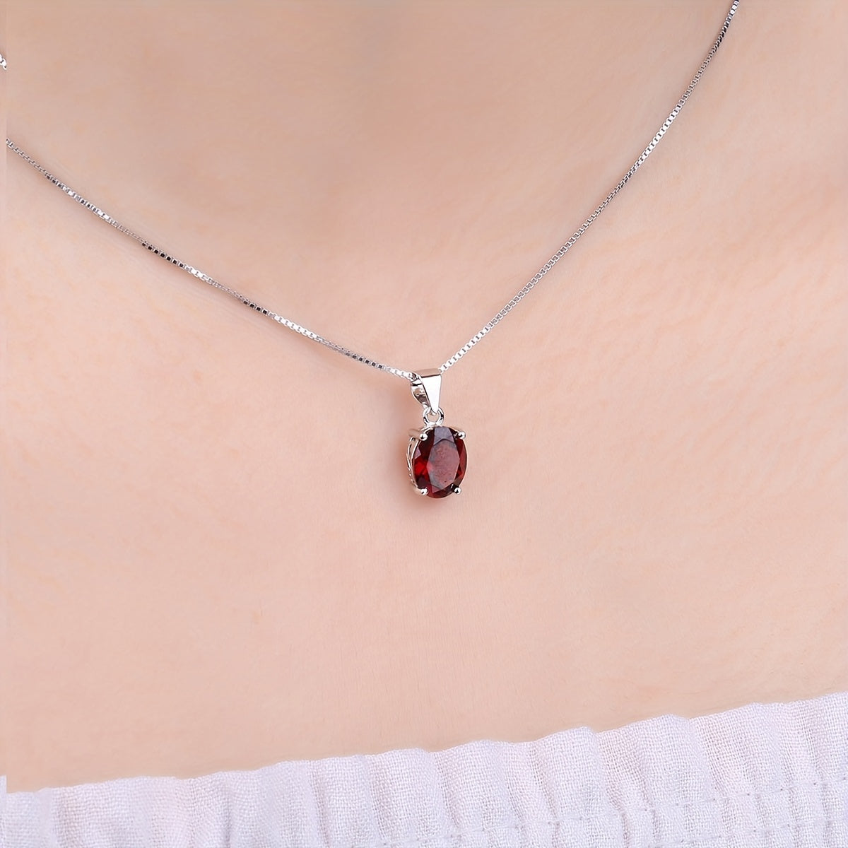 925 Sterling Silver Natural Gemstone Oval Cut Pendant Necklace for Women – Amethyst Citrine Garnet Peridot Topaz Multi-Faceted Fine Jewelry, Elegant Dating Daily Gift for Girls