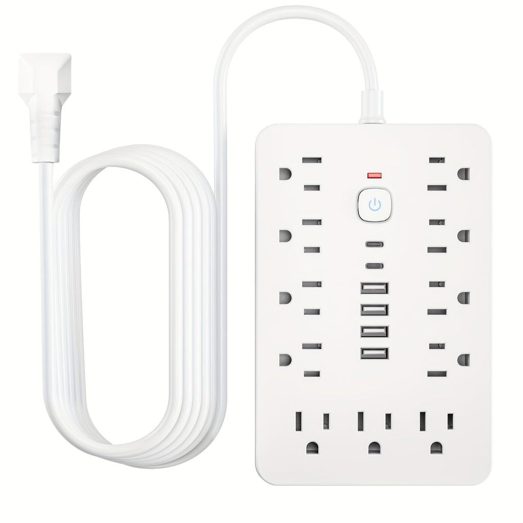 17-in-1 Power Strip Surge Protector with 11 AC Outlets 4 USB Ports 2 USB-C Ports Flat Plug Design Space-Saving Extension Cord for Home Office Desk Kitchen 5ft 10ft Cord