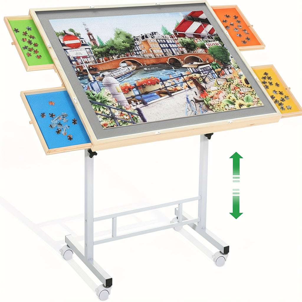Adjustable Puzzle Table for 1500-Piece Puzzles – Tilt & Height Adjustable Solid Wood Puzzle Board with Storage Drawer – Portable Adult Puzzle Station – Ideal Birthday & Holiday Gift