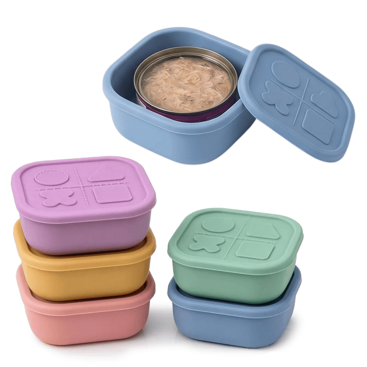 Silicone Pet Food Can Lid & Storage Container – Airtight Reusable Wet Food Sealer for 3oz Dog Cat Food Cans, Keep Food Fresh in Fridge, 5 Colors: Purple Blue Pink Green Yellow