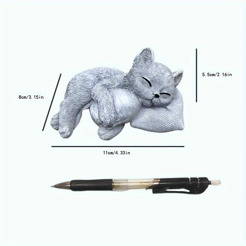 Resin Lying Cat Memorial Statue – Lifelike Sleeping Cat Sculpture for Garden Tombstone, Outdoor Lawn Courtyard & Indoor Living Room Desk Decor, Pet Cat Loss Sympathy Gift Ornament