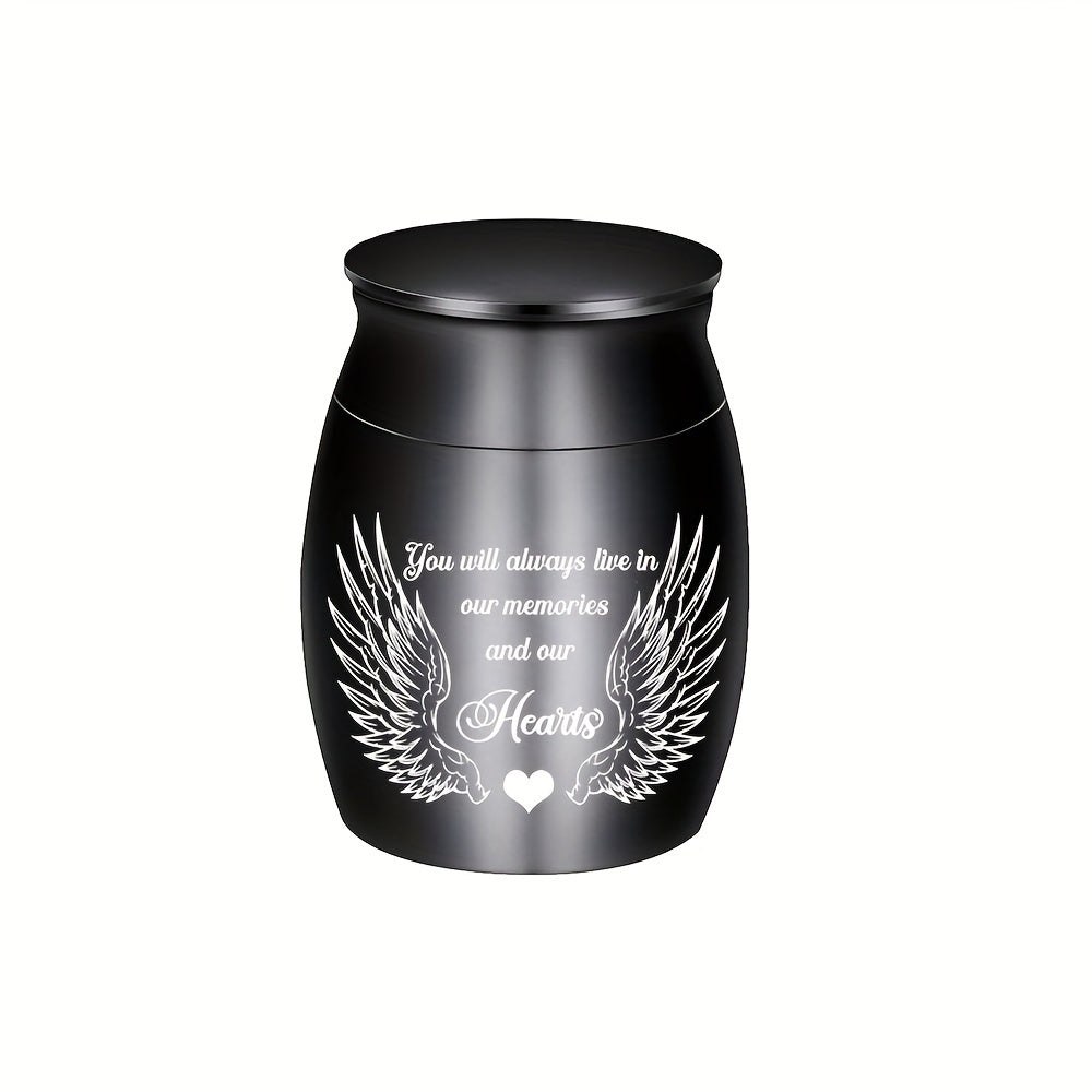 Small Keepsake Cremation Urn for Human or Pet Ashes – Mini Aluminum Alloy Funeral Urn with You Will Live in Our Memories Engraving, Memorial Ash Holder for Adults & Pets, Silver or Black