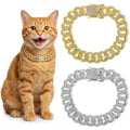 2-Pack Cuban Link Cat Chain Collar Set, Gold & Silver Adjustable Metal Pet Necklace for Cats & Small Dogs, Lightweight Bling Cat Collar Chain, Fashion Pet Jewelry Accessory for Cats