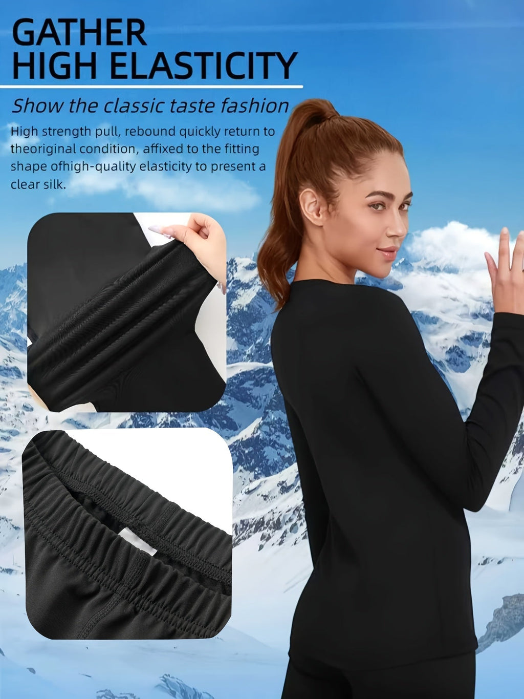 Women's Thermal Underwear Set 2 Piece Fleece Lined Leggings & Top, Compression Base Layer for Winter Sports Skiing Yoga Cycling, Warm Activewear Loungewear Sleepwear for Cold Weather