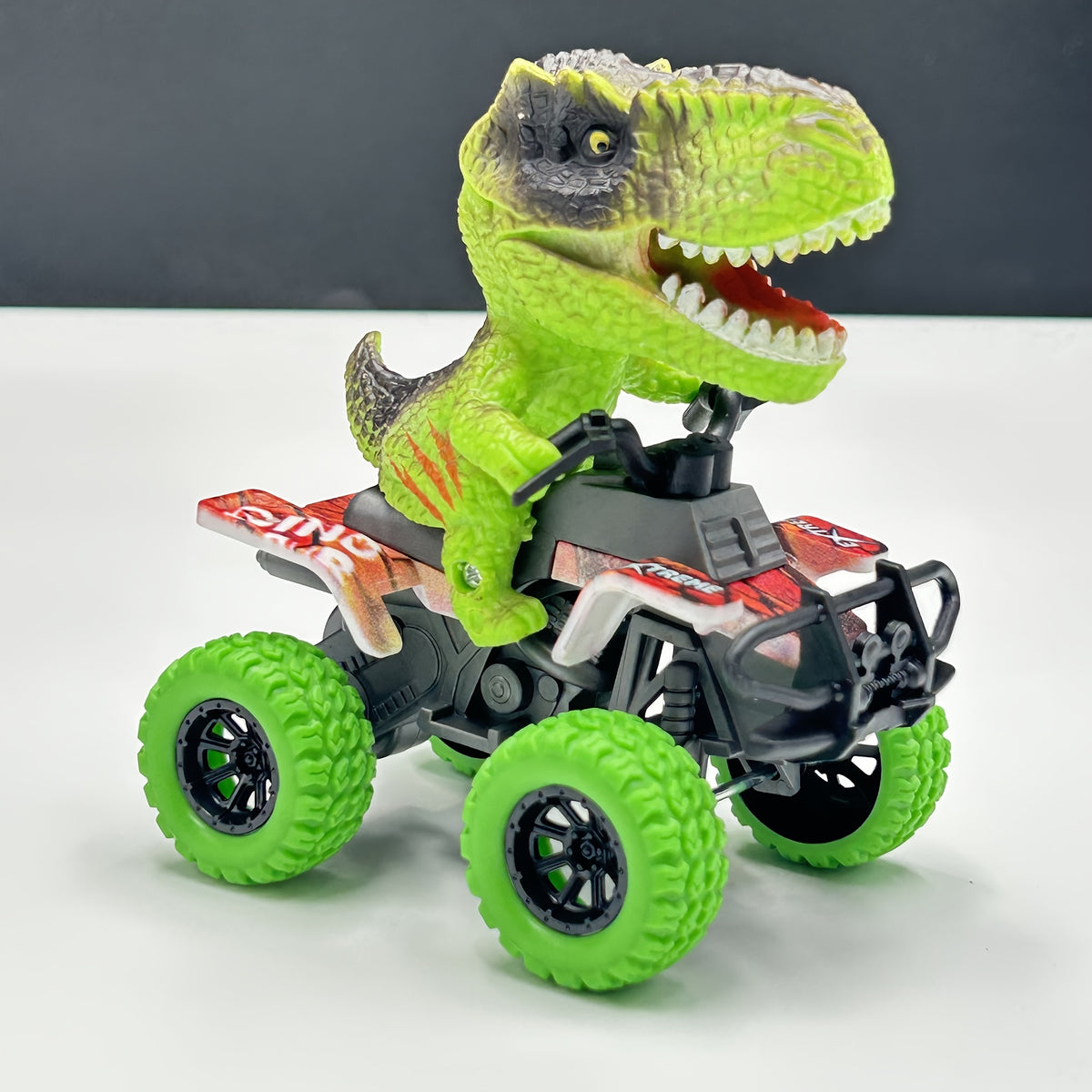 Dinosaur Inertia Toy Car T-Rex & Triceratops Off-Road Vehicle for Kids – Durable Plastic Friction-Powered Dinosaur Truck – Imaginative Play Toy for Toddlers & Boys Ages 3+ – Black Green Orange