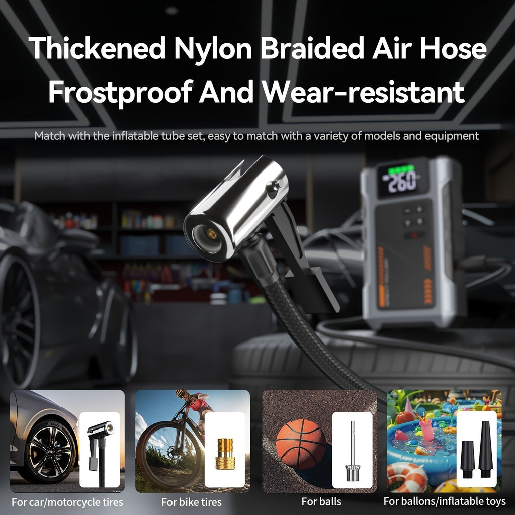 8000A Portable Jump Starter with Air Compressor – 12V Battery Booster for 8.0L Gas & 6.5L Diesel, USB Ports, LED Flashlight, Jump Box for Cars, Trucks & SUVs