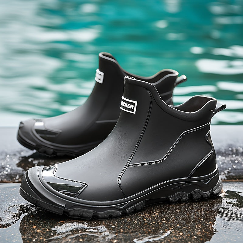 Lightweight Non-Slip Short Ankle Rain Boots for Men and Women Cushioned Insoles Breathable Lining Textured Anti-Slip Sole Fashionable Unisex Couple Rain Boots for Car Washing Outdoor Activities Black Beige US 5.5-12