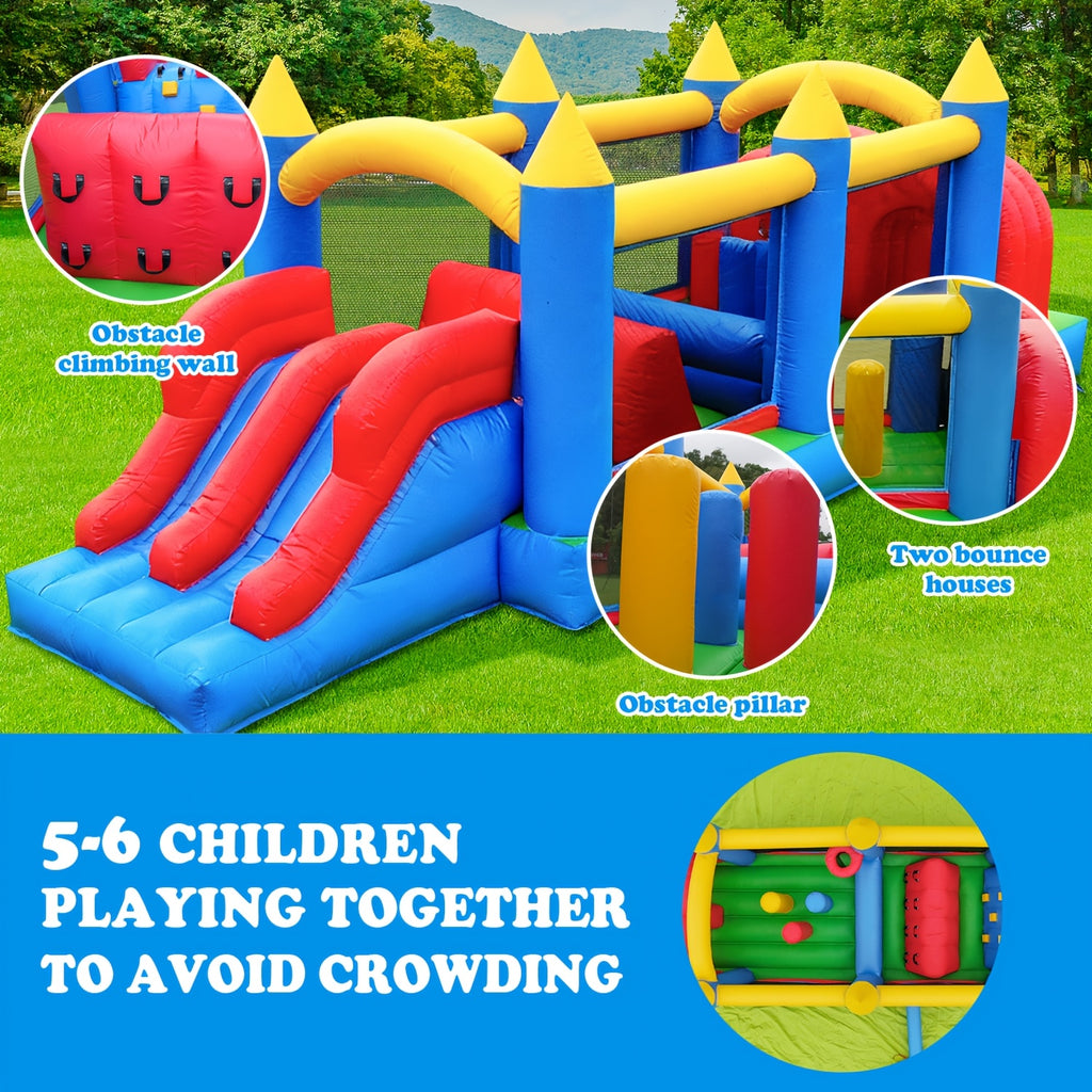 24FT Inflatable Obstacle Course with Dual Slides & High-Speed Blower, Commercial Grade 0.45mm PVC Backyard Obstacle Course 24x8x8FT for Kids & Adults, Quick Setup Summer Party Fun Outdoor Inflatable