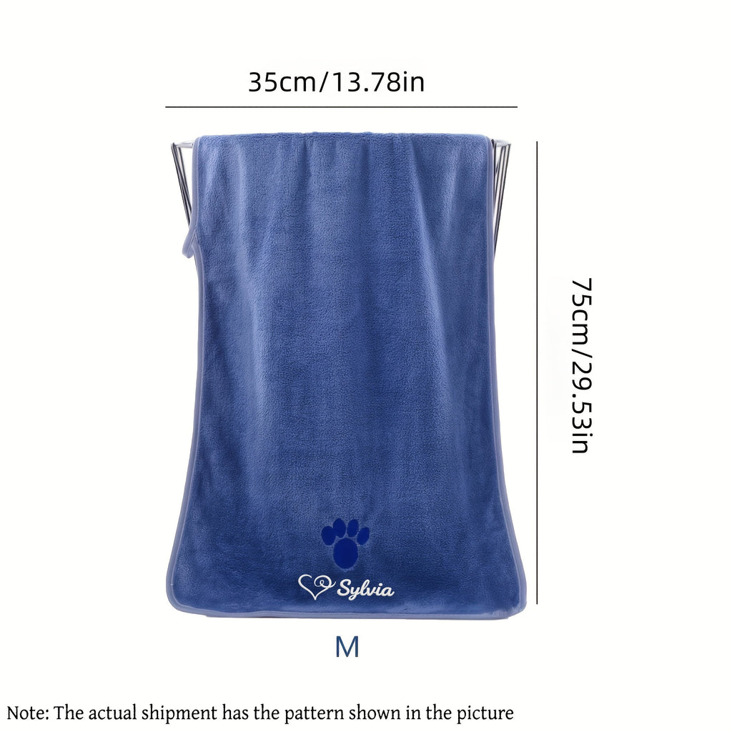 Personalized Pet Towel Custom Name Paw Print Embroidery Super Absorbent Bath Towel for Dogs Cats Puppies Kittens Bathing Swimming Grooming Gift Brown Purple Blue