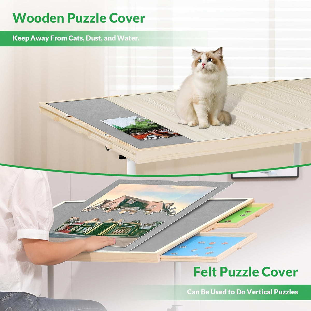 Adjustable Puzzle Table for 1500-Piece Puzzles – Tilt & Height Adjustable Solid Wood Puzzle Board with Storage Drawer – Portable Adult Puzzle Station – Ideal Birthday & Holiday Gift
