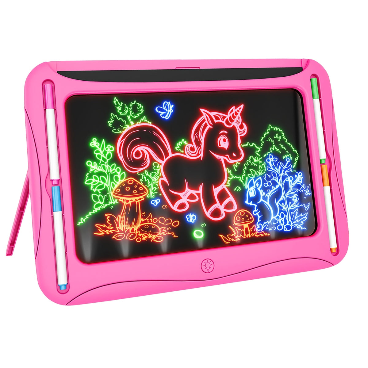 LED Light Up Drawing Board for Kids 8 Light FX Modes Doodle Tracing Art Set with 9 Double-Sided Cards 6 Washable Markers Flip Stand Creative STEM Toy Birthday Christmas Gift Girls Boys Ages 3-8