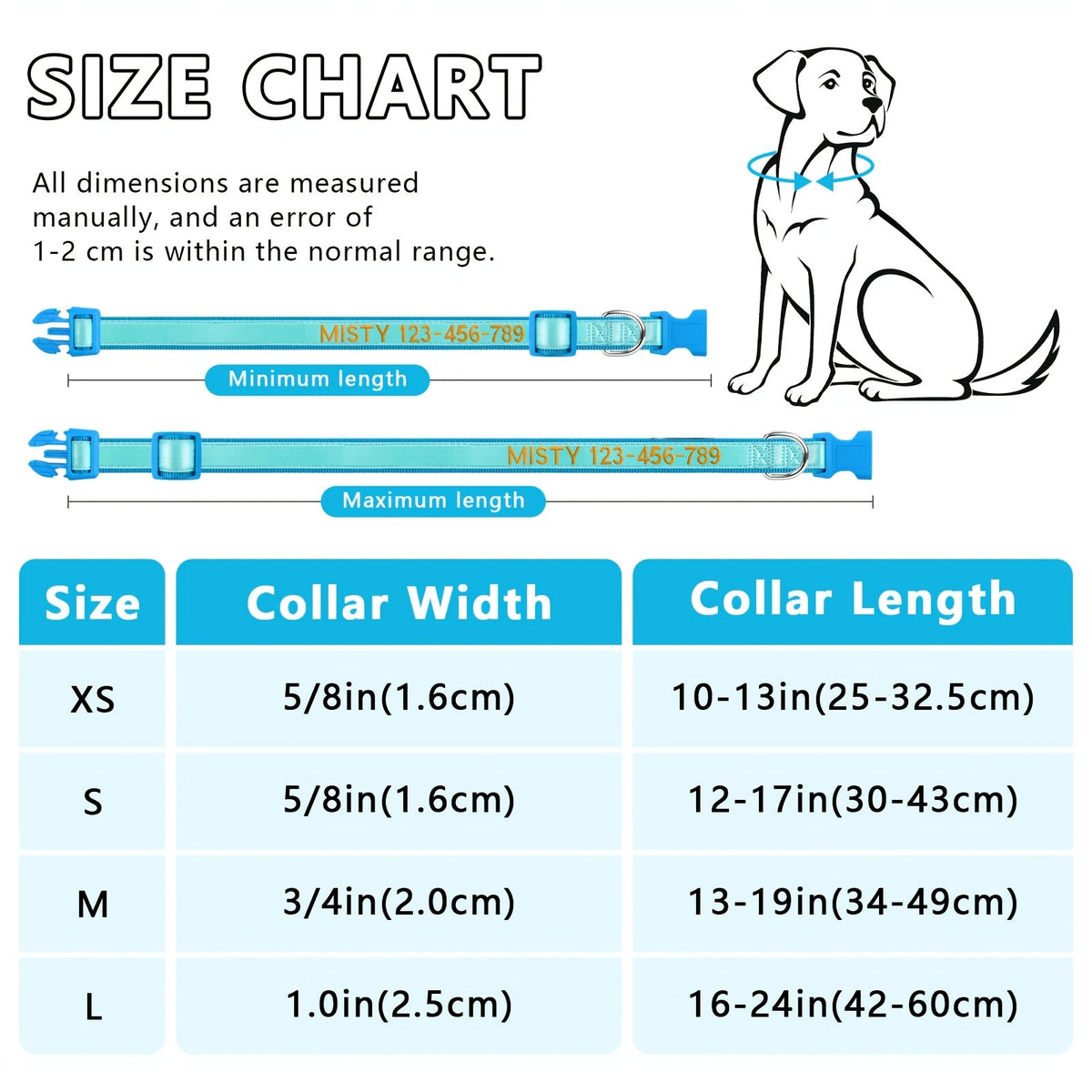 Personalized Glow in the Dark Dog Collar – Custom Embroidered Name & Phone Number, Luminous Night Safety Collar for Small Medium & Large Dogs, Anti-Lost Design in XS/S/M/L, 5 Colors Available