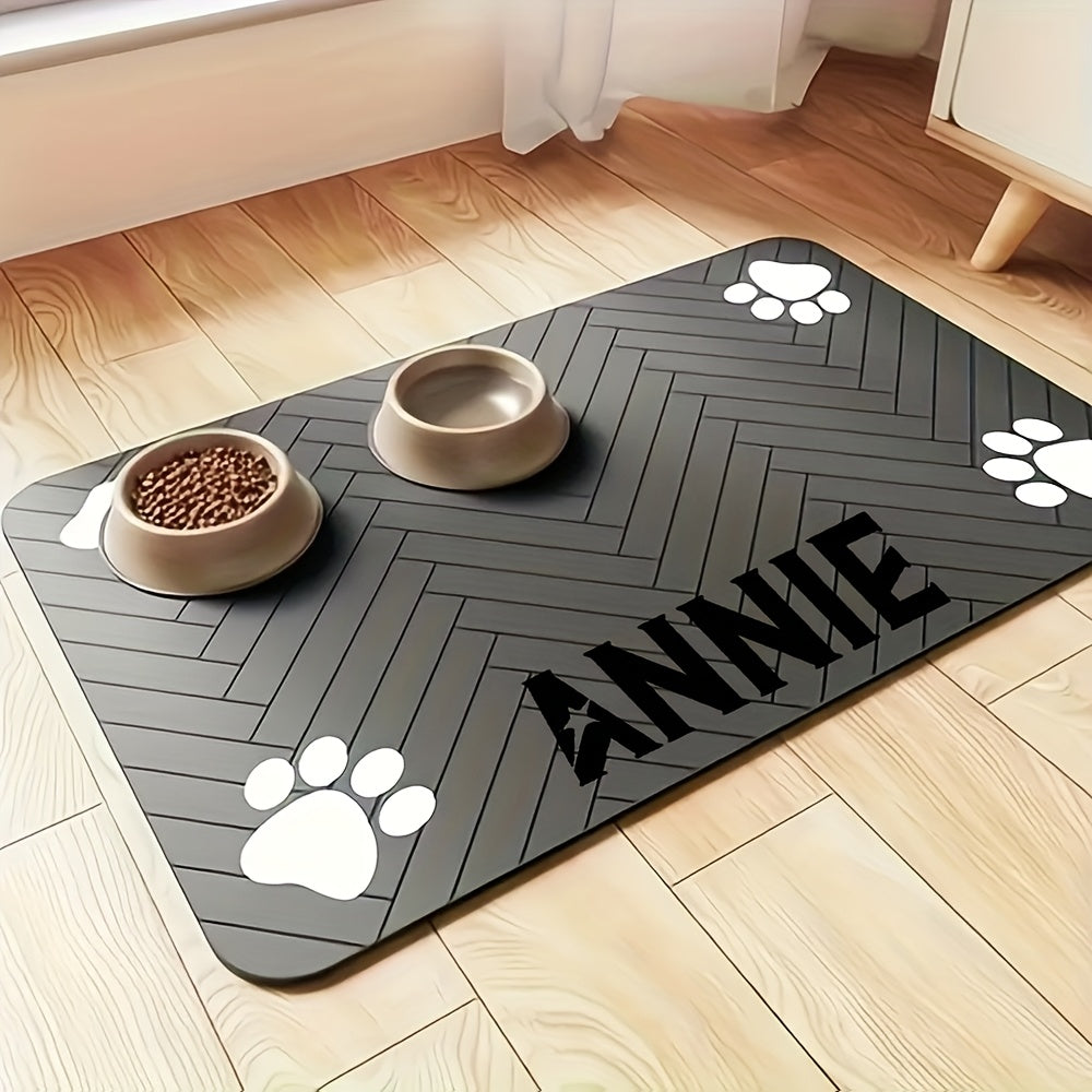 Personalized Pet Feeding Mat Custom Name - Large Non-Slip Water-Absorbing Quick-Dry Dog Cat Bowl Mat, Nordic Style Waterproof Placemat for Pet Food & Water Bowls, Custom Dog Cat Gift