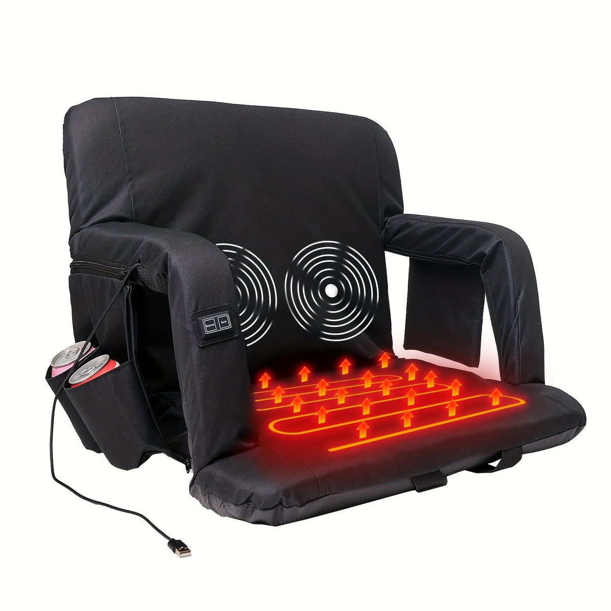 LILYPELLE Double Heated Stadium Seat with Back & Arm Support – Portable Bleacher Seat with 6 Reclining Positions, USB Heated Cushion for Sports Events, Outdoor Games, Travel & Hiking (Power Bank Not Included)